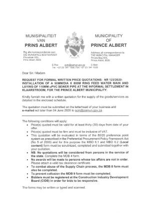 RFQ 123_2020 - Installation of Ring Feed Water Main and Laying of uPVC Sewer Pipe at Klaarstroom Informal Settlement.pdf
