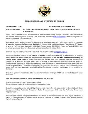Tender Notice - PA Municipality Tender 213 of 2020 - Supply and Delivery of Single Cab Trucks.pdf