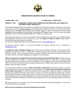 Tender Notice - Tender 37 of 2021 (Upgrade of Roads and Stormwater - Bitterwater Leeu Gamka) PRINCE ALBERT MUNICIPALITY.pdf