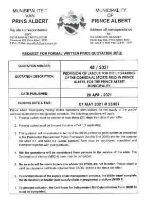 RFQ 48 of 2021 - Upgrading of Odendaal Sports Field (Labour).pdf