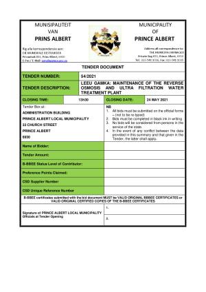 Tender Document - Tender 54 of 2021 (Maintenance of the RO & UF Plant - Leeu-Gamka).pdf