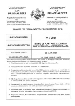 RFQ 74 of 2021 - Hiring of Plant and Machinery.pdf