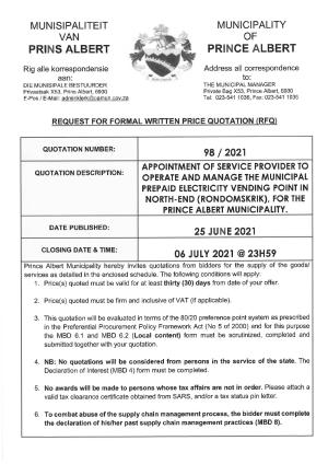 RFQ 98 of 2021 - Prepaid Electricity Vending Point (North-End) (RFQ DOCUMENT).pdf