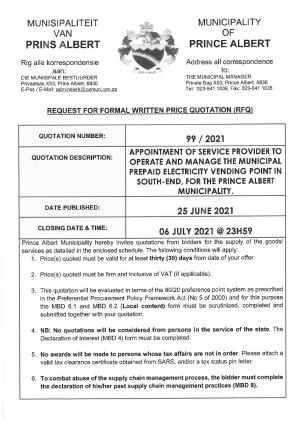 RFQ 99 of 2021 - Prepaid Electricity Vending Point (South-End) (RFQ DOCUMENT).pdf