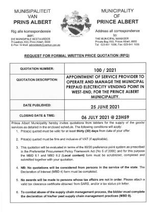 RFQ 100 of 2021 - Prepaid Electricity Vending Point (West End) (RFQ DOCUMENT).pdf