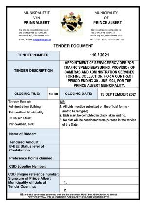 Tender Document - Prince Albert Municipality (Tender 110 of 2021 Traffic Services).pdf