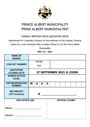 Prince Albert Municipality - RFQ 121 of 2021 (QS for Thusong extension Phase 2).pdf