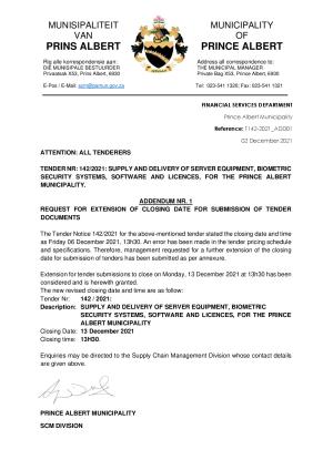 ADDENDUM 1 Tender 142 of 2021 (Server Upgrades - Extension of closing date).pdf