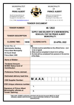 Prince Albert Mun - Tender Document - Tender 46 of 2022 (New municipal vehicles).pdf