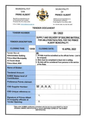Prince Albert Mun - Tender Document - Tender 58 of 2022 (Materials for ablution facilities).pdf
