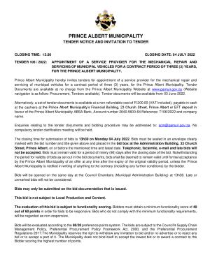 Prince Albert Mun - Tender Notice - Tender 106-2022 Service provider for municipal vehicle repairs.pdf