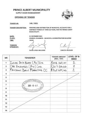 Prince Albert Mun - Opening Results - Tender 140 of 2021 (Printing of Municipal Accounts).pdf