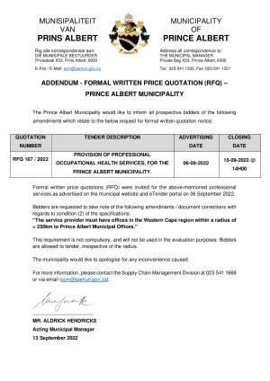 Addendum - Formal written quotation (RFQ 167-2022).pdf