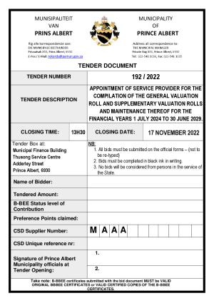 Prince Albert Mun - TENDER DOCUMENT - Tender 192 of 2022 (Valuation Services).pdf