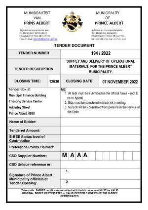 Prince Albert Mun - TENDER DOCUMENT - Tender 194-2022 Operational Material.pdf