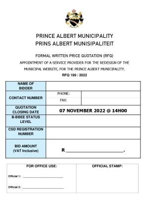 Prince Albert Mun - BID DOCUMENT - RFQ 199 of 2022 (Redesign of municipal website).pdf