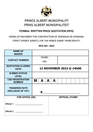 Prince Albert MUN RFQ Document - RFQ 203 of 2022 (Hiring of machinery - Odendaal Sidewalks).pdf