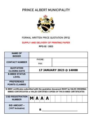 Prince Albert Mun - BID DOCUMENT - RFQ 02 of 2023 (Printing Paper).pdf