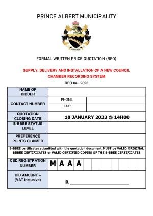Prince Albert Mun - BID DOCUMENT - RFQ 04 of 2023 (Council Chamber Recording System).pdf