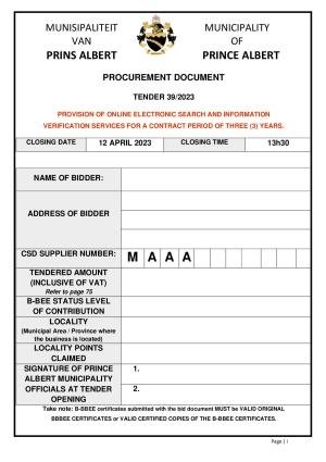 Prince Albert Mun - TENDER DOCUMENT - Tender 39 of 2023 (Electronic Search and Verifications).pdf