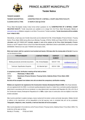 Prince Albert Mun - TENDER DOCUMENT (Tender 49 of 2023 - Netball Ablution Facility).pdf