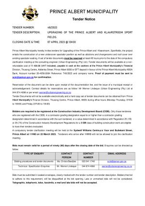 Prince Albert Mun - TENDER NOTICE (Tender 48 of 2023 - PA & KLS Sportsfield Upgrades).pdf