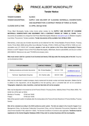 Prince Albert Mun - TENDER NOTICE 54 of 2023 - Cleaning materials.pdf