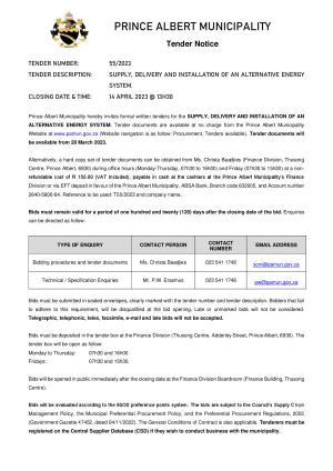 Prince Albert Mun - TENDER NOTICE 55 of 2023 - Alternative Energy System.pdf