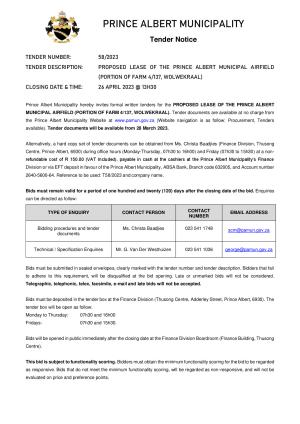 Prince Albert Mun - TENDER NOTICE 58 of 2023 - Proposed Lease of Airfield.pdf
