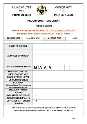 Prince Albert Mun - TENDER DOCUMENT - Tender 54 of 2023 (Cleaning Materials).pdf