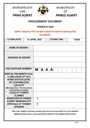 Prince Albert Mun - TENDER DOCUMENT - Tender 61 of 2023 (New Computer Server).pdf