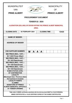 Prince Albert Mun - Tender Document TD02_2024 Alienation of erven.pdf
