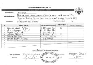 Prince Albert Mun - OPENING RESULTS (Tender 165_2022 Vending System) 27.09.2022