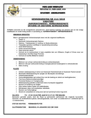 212-19 Kennisgewing - VAKATURE -  Superintendent - Verkeersdienste  Prins Albert Mun.pdf