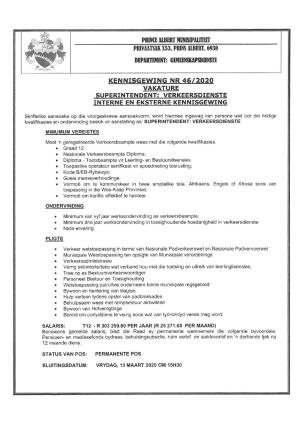 Kennisgewing 46-2020 - Superintendent Verkeersdienste.pdf