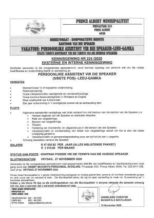 Vakature Persoonlike Assistent vir die Speaker - Leeu Gamka.pdf