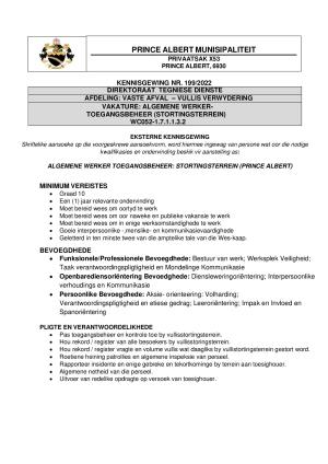 Kennisgewing 199-2022 Algemene werker Toegangsbeheer - Stortingsterrein (Prince Albert).pdf