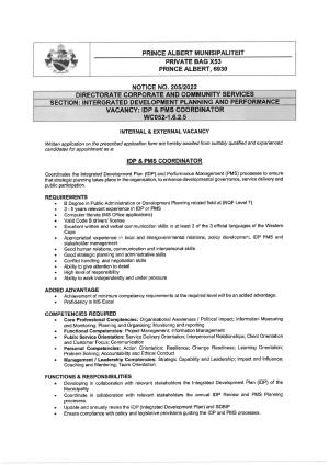 Kennisgewing 205-2022 IDP PMS Koördineerder.pdf