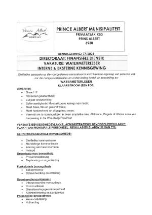 Kennisgewing 77-2024 - Watermeterleser Klaarstroom.pdf