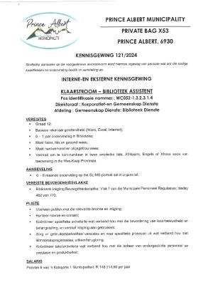 Kennisgewing 121-2024 - Klaarstroom Biblioteek Assistent.pdf