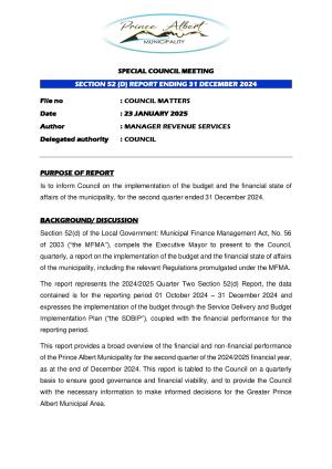 Council Item_Section 52(d) Quarterly Financial Report ending 31 December 2024