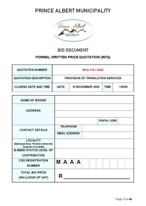 RFQ 176/2025 - PROVISION OF TRANSLATION SERVICES