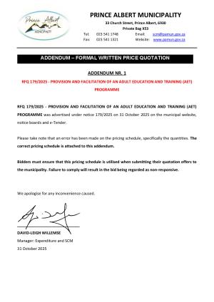 Addendum Nr. 1 - RFQ 179_2025 (AET) - Pricing schedule amendment