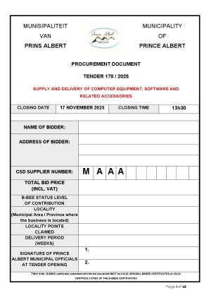 TENDER 178/2025 - SUPPLY AND DELIVERY OF COMPUTER EQUIPMENT, SOFTWARE AND RELATED ACCESSORIES