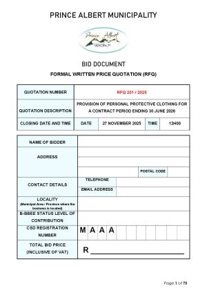 RFQ 201/2025 - PROVISION OF PERSONAL PROTECTIVE CLOTHING FOR A CONTRACT PERIOD ENDING 30 JUNE 2026