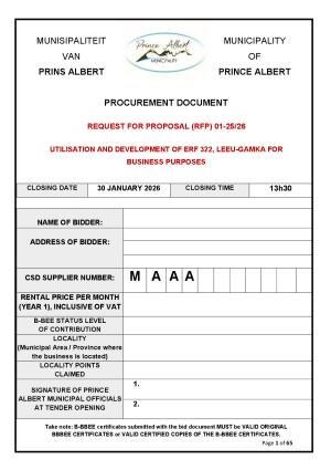 REQUEST FOR PROPOSAL (RFP) FOR THE UTILISATION AND DEVELOPMENT OF ERF 322, LEEU-GAMKA FOR BUSINESS PURPOSES