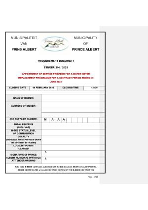 TENDER 204/2025 - APPOINTMENT OF SERVICE PROVIDER FOR A WATER METER REPLACEMENT PROGRAMME FOR A CONTRACT PERIOD ENDING 30 JUNE 2028