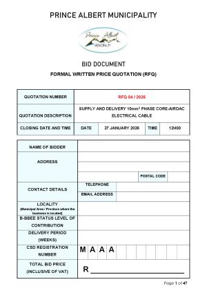 RFQ 04/2026 - SUPPLY AND DELIVERY 10mm2 PHASE CORE-AIRDAC ELECTRICAL CABLE