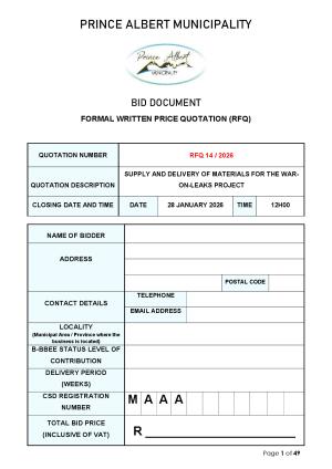 RFQ 14/2026 - SUPPLY AND DELIVERY OF MATERIALS FOR THE WAR-ON-LEAKS PROJECT