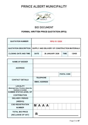 RFQ 15/2026 - SUPPLY AND DELIVERY OF CONSTRUCTION MATERIALS